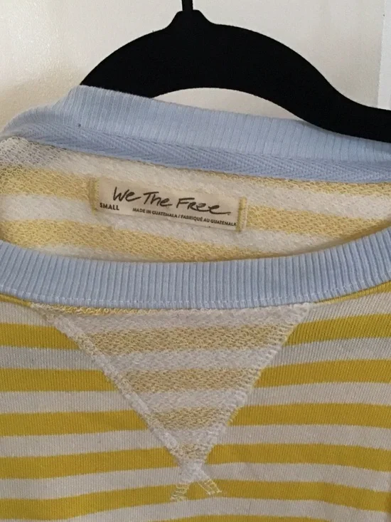 We The Free Yellow & Light Blue Striped Crewneck Free People Size Small - Picture 2 of 3